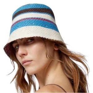 Urban Outfitters Kelly Striped Crotchet Bucket Hat White Blue Red Black